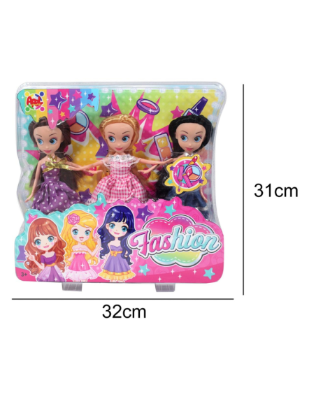 Set da 3 Bambole Fashion giocattolo