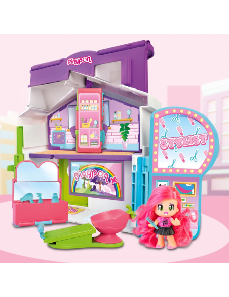 Pinypon - Professioni 3 in 1, giocattolo convertibile, 3 scenari in 1, scuola, parrucchiere o cucina