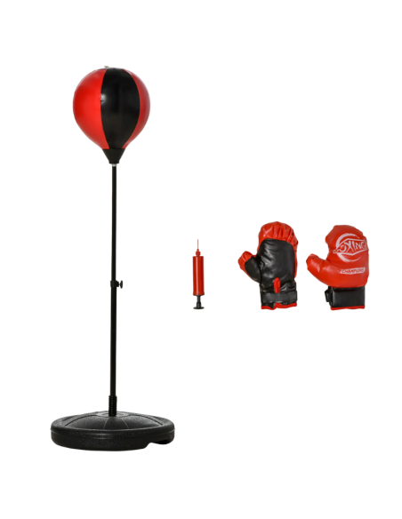 Punching Ball per Bambini, Set con Guantoni e Altezza Regolabile 73-109cm - Rosso, Nero
