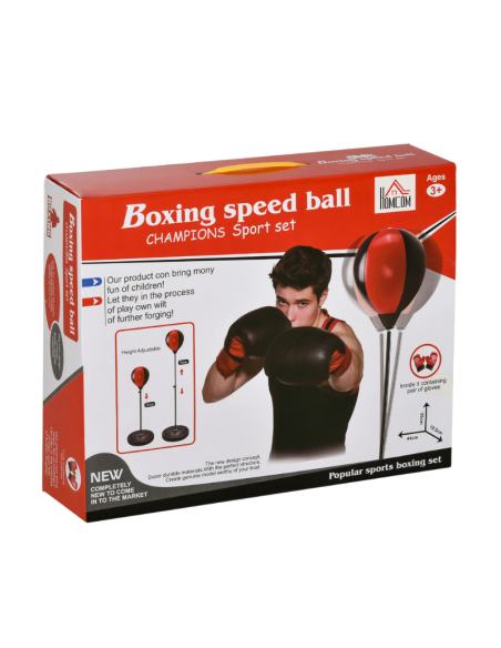 Punching Ball per Bambini, Set con Guantoni e Altezza Regolabile 73-109cm - Rosso, Nero