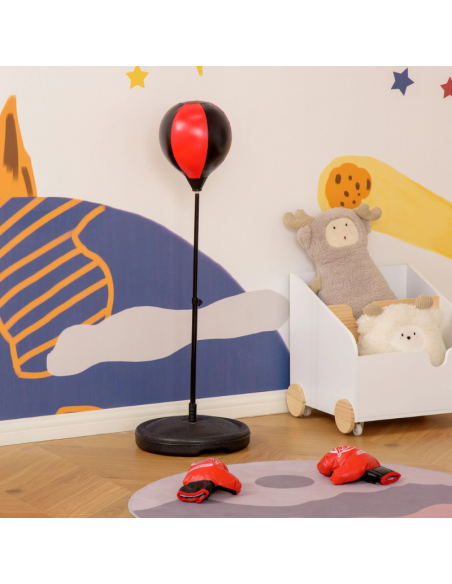 Punching Ball per Bambini, Set con Guantoni e Altezza Regolabile 73-109cm - Rosso, Nero