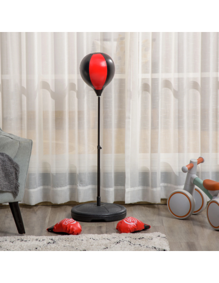 Punching Ball per Bambini, Set con Guantoni e Altezza Regolabile 73-109cm - Rosso, Nero