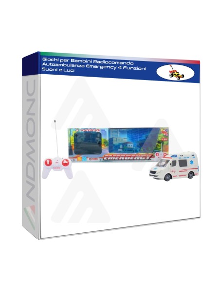 Autoambulanza Emergency 4 Funzioni Suoni e Luci radiocomando elettrica bambini