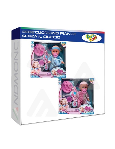 Bambolotto Bebè cuoricino Piange senza il Ciuccio con accessori giocattolo
