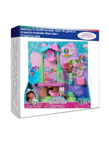 Gabby’s Dollhouse, set di gioco trasformabile Garden Treehouse luci, accessori e personaggi