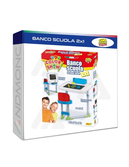 Banco Scuola 2x1 con Lavagna – Scrivania per Bambini in Metallo 63×72×73 cm | Set Sedia + Tavolo Educativo 3+