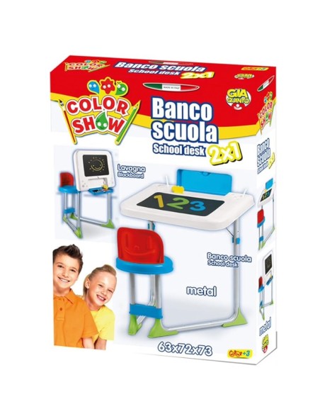 Banco Scuola 2x1 con Lavagna – Scrivania per Bambini in Metallo 63×72×73 cm | Set Sedia + Tavolo Educativo 3+