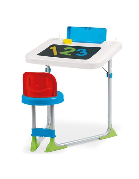 Banco Scuola 2x1 con Lavagna – Scrivania per Bambini in Metallo 63×72×73 cm | Set Sedia + Tavolo Educativo 3+