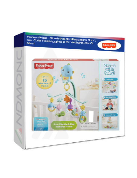 Fisher-Price - Giostrina dei Pesciolini 3 in 1, per Culla Passeggino e Proiettore, dai 0 Mesi