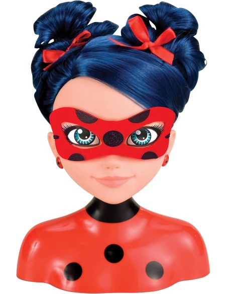 Bandai - Miraculous Ladybug - Testa da Pettinare Miraculous Deluxe da 21 cm - Testa bambola da truccare e pettinare