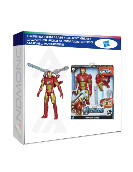 HASBRO IRON MAN + BLAST GEAR LAUNCHER figura grande Marvel Avengers