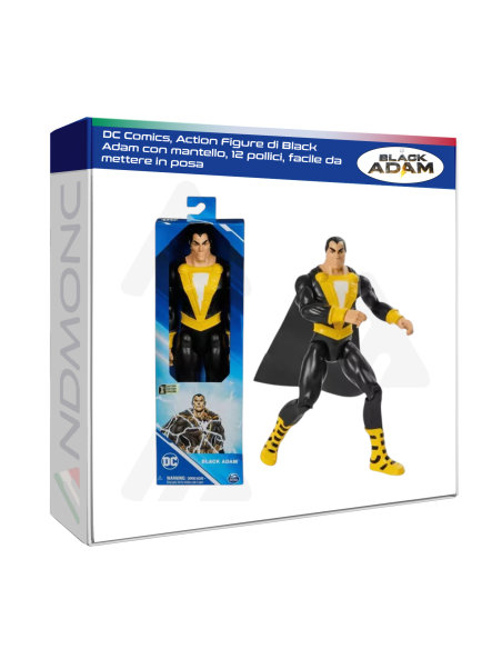 DC Comics, Action Figure di Black Adam con mantello, 12 pollici, facile da mettere in posa