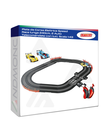 Pista da Corsa Elettrica Speed Race lunga 240cm, 2 Auto Telecomandate con luci, Scala 1:43