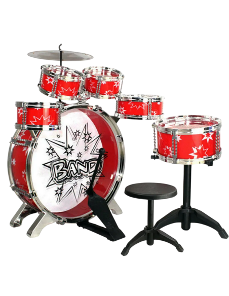 Set batteria grande 6 tamburi + piatto + pedale giocattolo