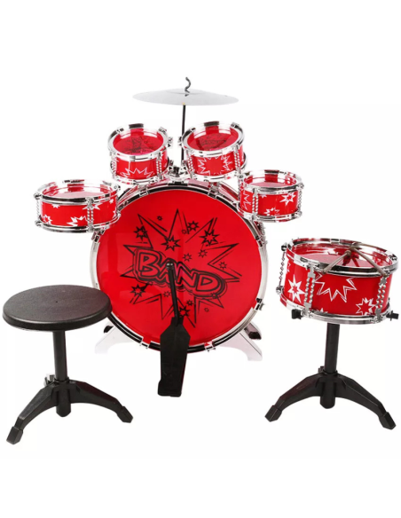 Set batteria grande 6 tamburi + piatto + pedale giocattolo