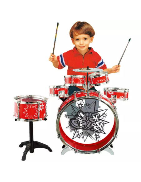 Set batteria grande 6 tamburi + piatto + pedale giocattolo