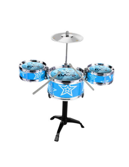 Set di batteria 6 tamburi e piatti, con panca, in scatola, 2 colori - giocattolo