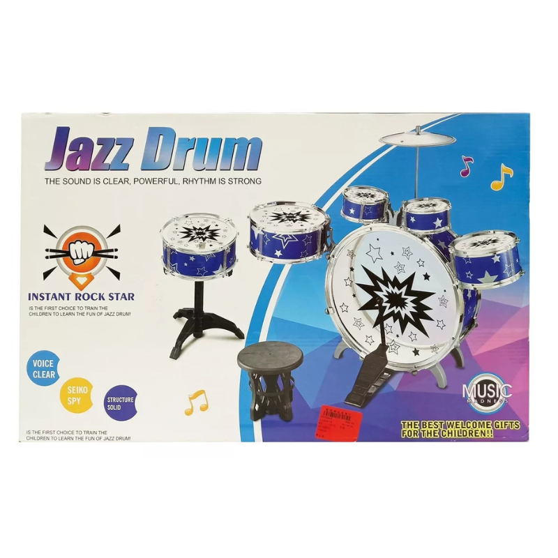 Set di batteria 6 tamburi e piatti, con panca,...