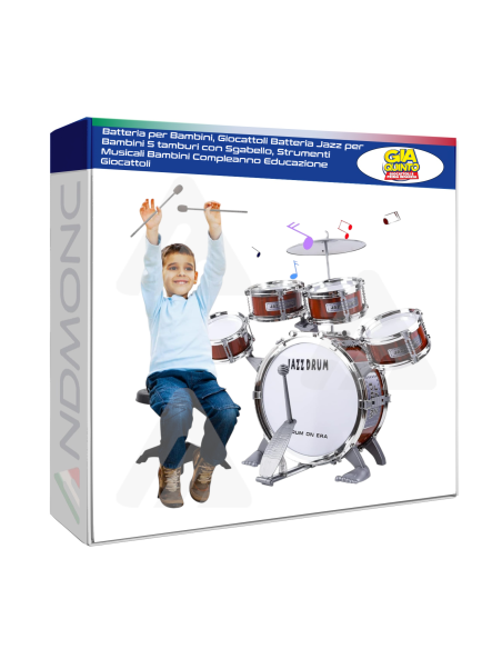 Batteria per Bambini, Giocattoli Batteria Jazz per Bambini 5 tamburi con Sgabello, Strumenti Musicali GIOCATTOLO