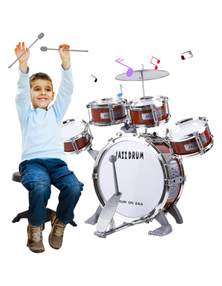 Batteria per Bambini, Giocattoli Batteria Jazz per Bambini 5 tamburi con Sgabello, Strumenti Musicali GIOCATTOLO