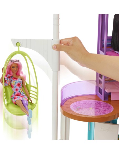 Barbie - Barbie Casa di Malibu (106 cm) playset casa delle Bambole con 2 Piani, 6 stanze, Ascensore Altalena e più di 30 Pezzi