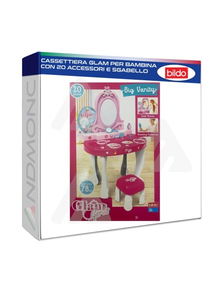 Cassettiera glam per bambina con 20 accessori e sgabello