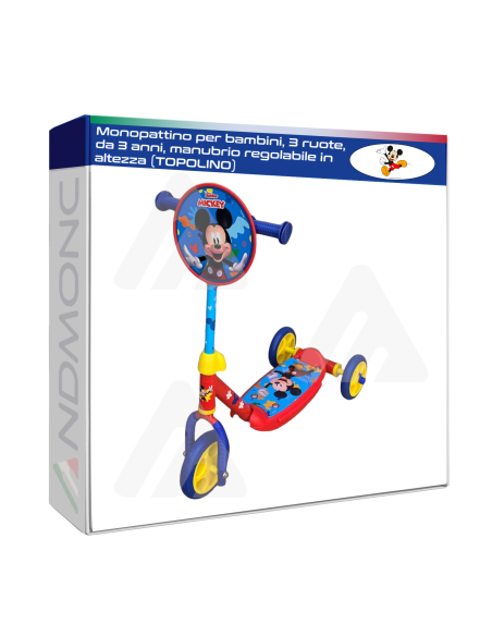 Monopattino per bambini, 3 ruote, da 3 anni, manubrio regolabile in altezza (TOPOLINO)
