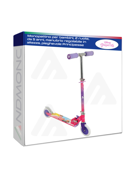 Monopattino per bambini, 2 ruote, da 5 anni, manubrio regolabile in altezza, pieghevole Principesse Disney