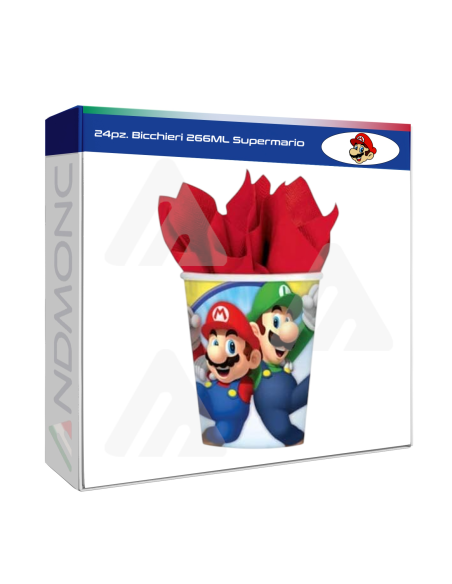 24pz. Bicchieri per festa compleanno bambini Super Mario 266ml
