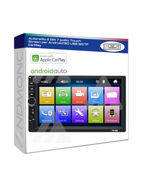 Autoradio 2 DIN 7 pollici Touch Screen per Android/ISO USB SD/TF CarPlay
