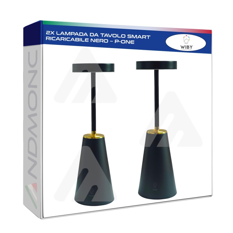 2x Lampada da Tavolo smart ricaricabile dimmerabile touch Nero