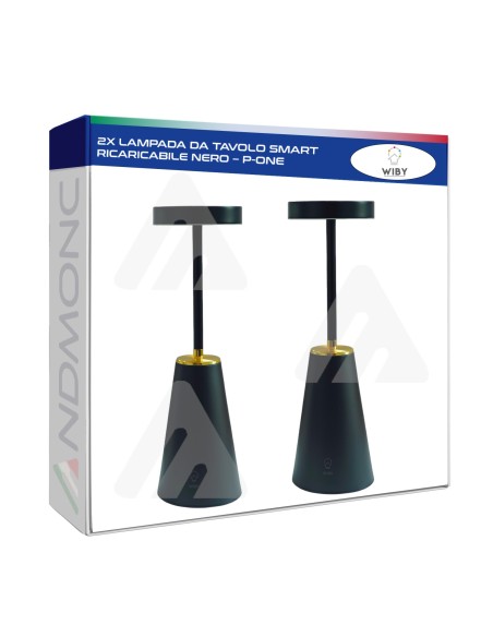 2x Lampada da Tavolo smart ricaricabile dimmerabile touch Nero