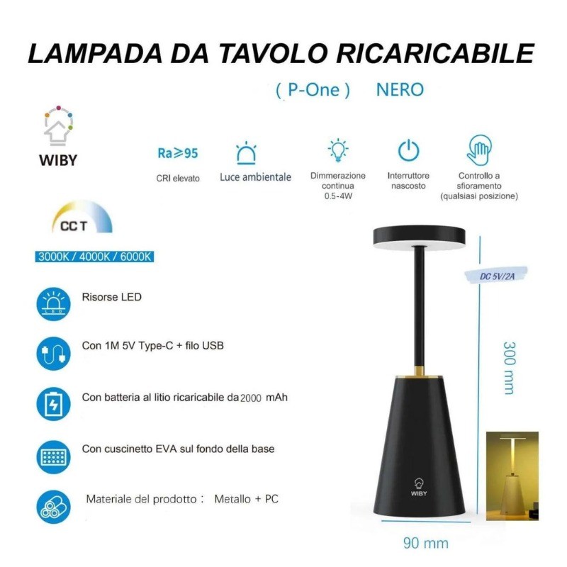 2x Lampada da Tavolo smart ricaricabile...