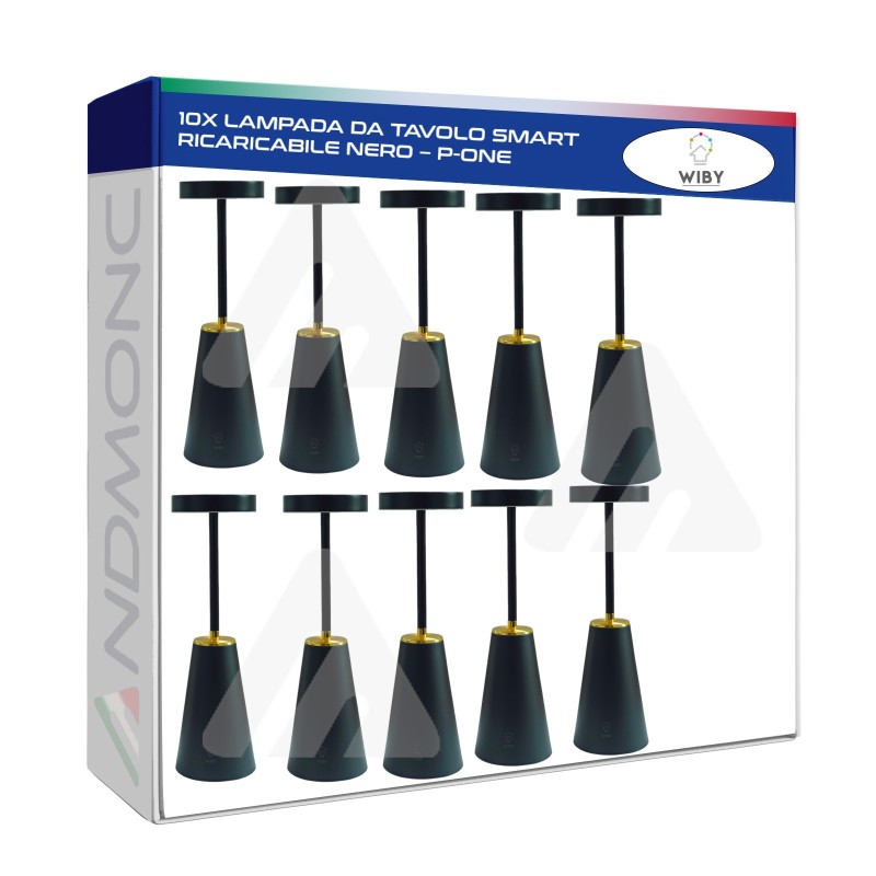 10x Lampada da Tavolo smart ricaricabile dimmerabile touch Nero