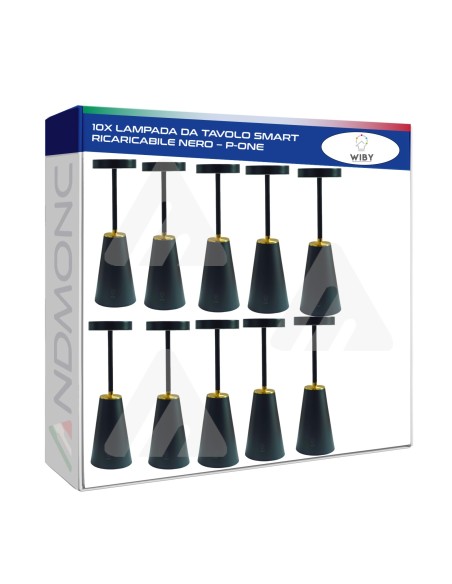 10x Lampada da Tavolo smart ricaricabile dimmerabile touch Nero