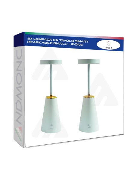 2x Lampada da Tavolo smart ricaricabile dimmerabile touch Bianco