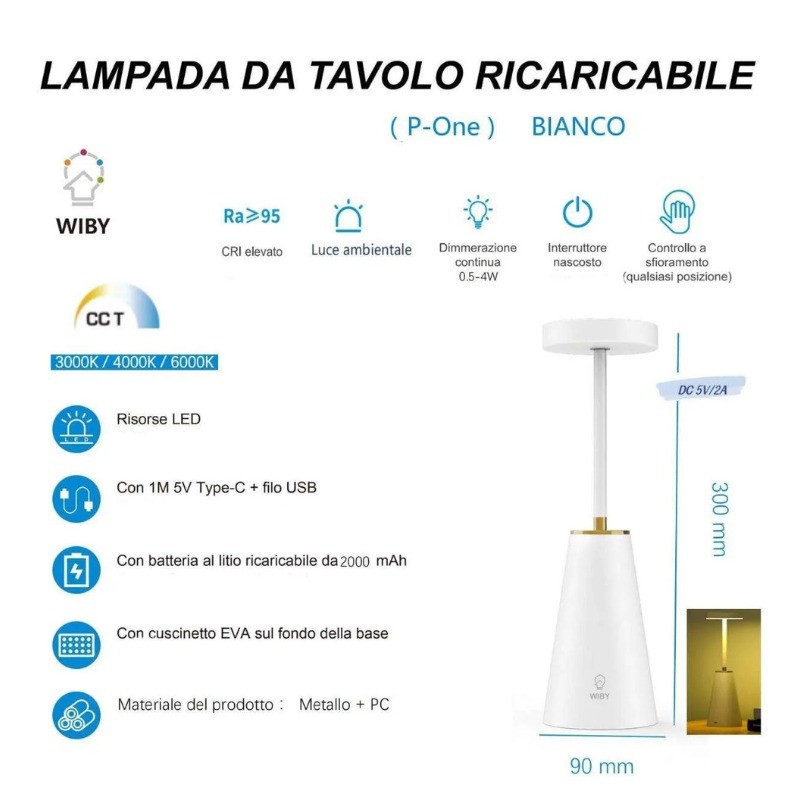 5x Lampada da Tavolo smart ricaricabile...
