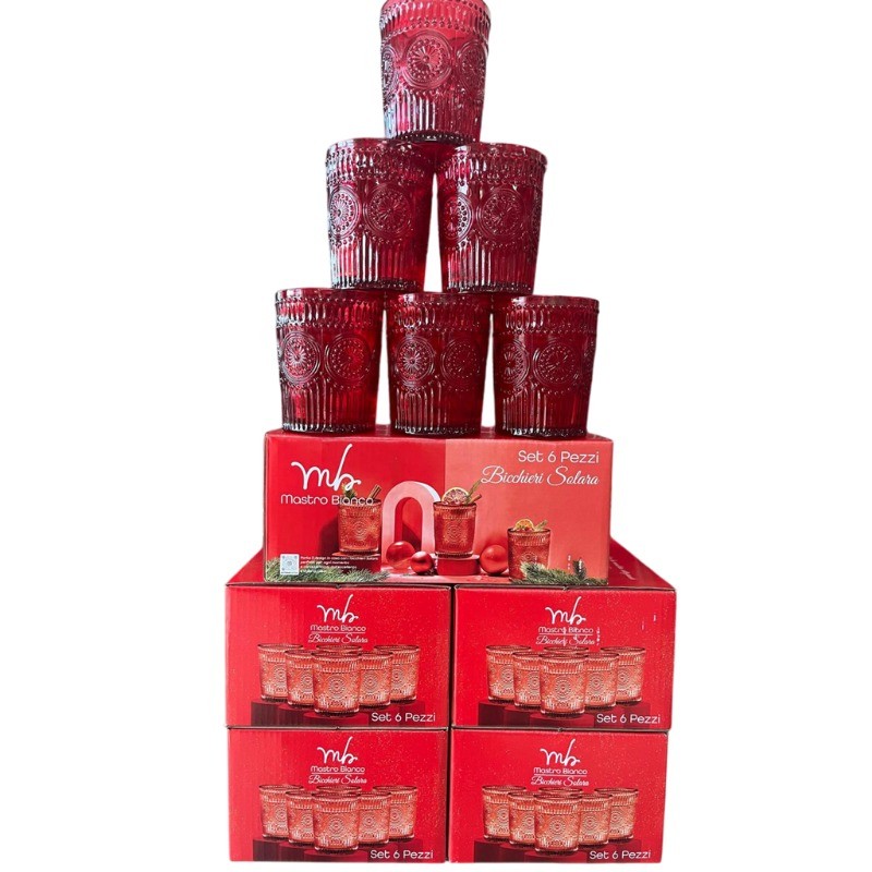 6x Bicchieri Vintage in vetro Rosso salara 30cl.