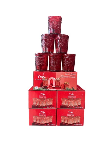6x Bicchieri Vintage in vetro Rosso salara 30cl.
