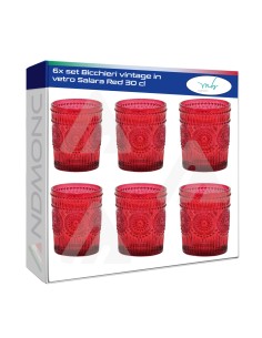 6x Bicchieri Vintage in vetro Rosso salara 30cl.