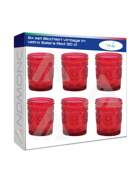 6x Bicchieri Vintage in vetro Rosso salara 30cl.