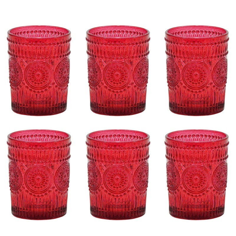 6x Bicchieri Vintage in vetro Rosso salara 30cl.
