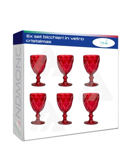 6x Bicchieri in Vetro Rosso calici 250ml