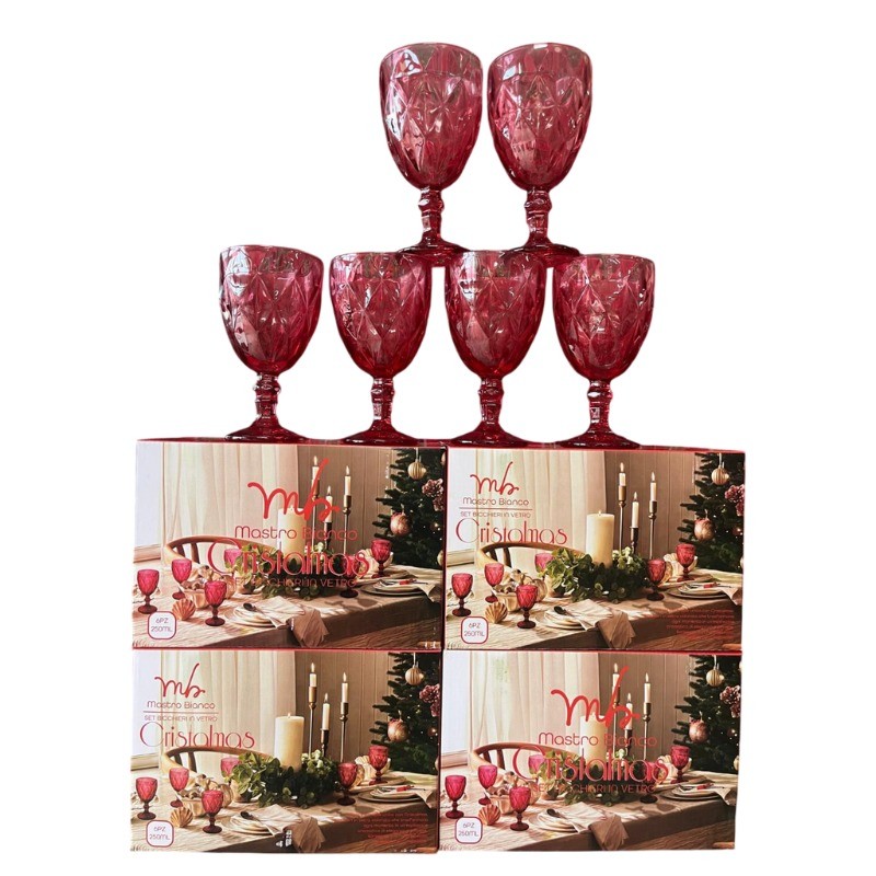 6x Bicchieri in Vetro Rosso calici 250ml