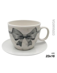 Tazzone Portacialde in Ceramica con fiocco grigio 23x16cm 2