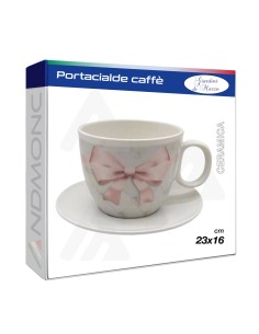 Tazzone Portacialde in Ceramica con fiocco rosa 23x16cm