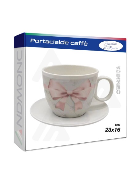 Tazzone Portacialde in Ceramica con fiocco rosa 23x16cm
