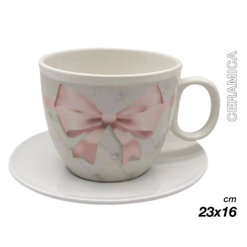 Tazzone Portacialde in Ceramica con fiocco rosa...