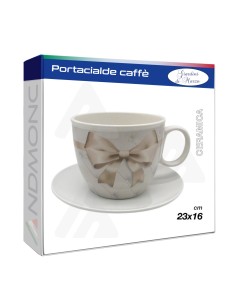 Tazzone Portacialde in Ceramica con fiocco tortora 23x16cm