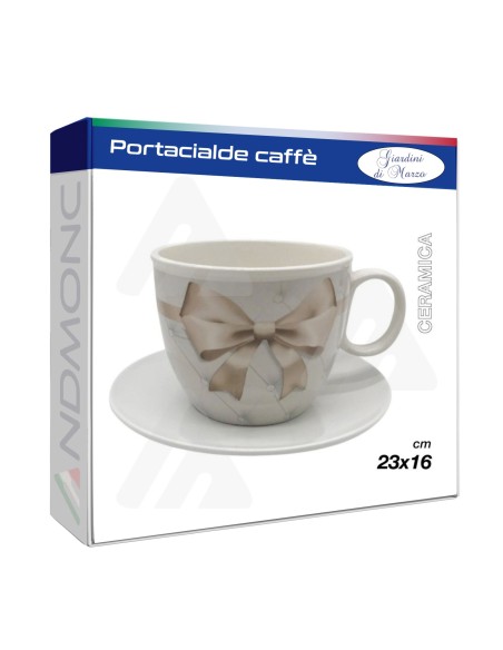 Tazzone Portacialde in Ceramica con fiocco tortora 23x16cm